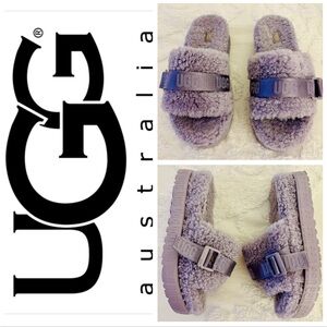 UGG Women’s sz 9, Slippers, Lavender lambskin Fluffita, Slide Sandal, buckle EUC